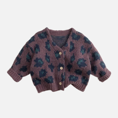Kids Knitted Leopard Sweater Cardigan