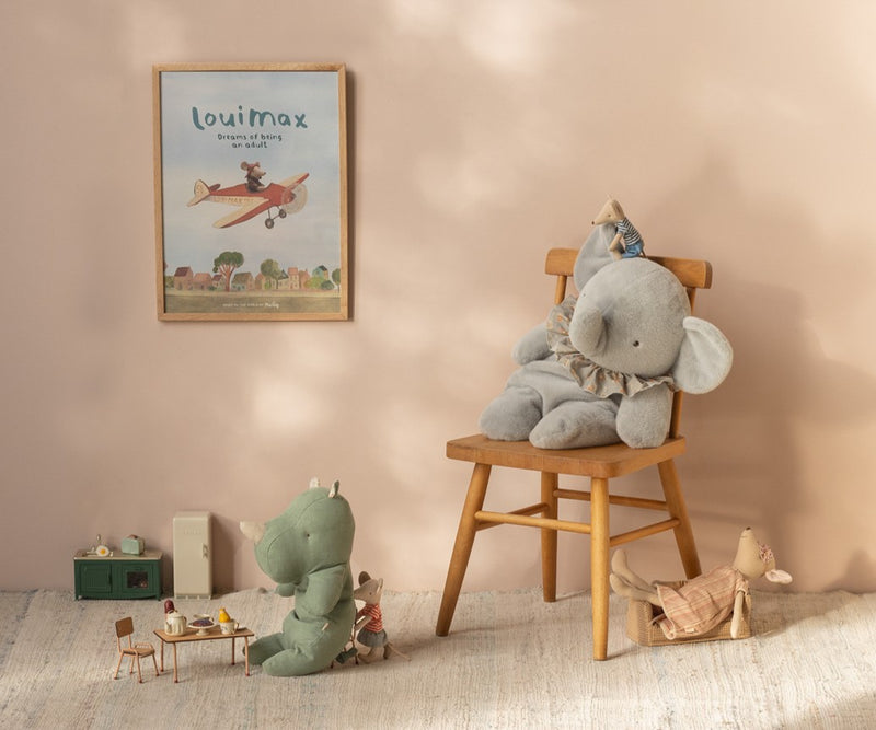 Elephant plush, Big - Blue/grey