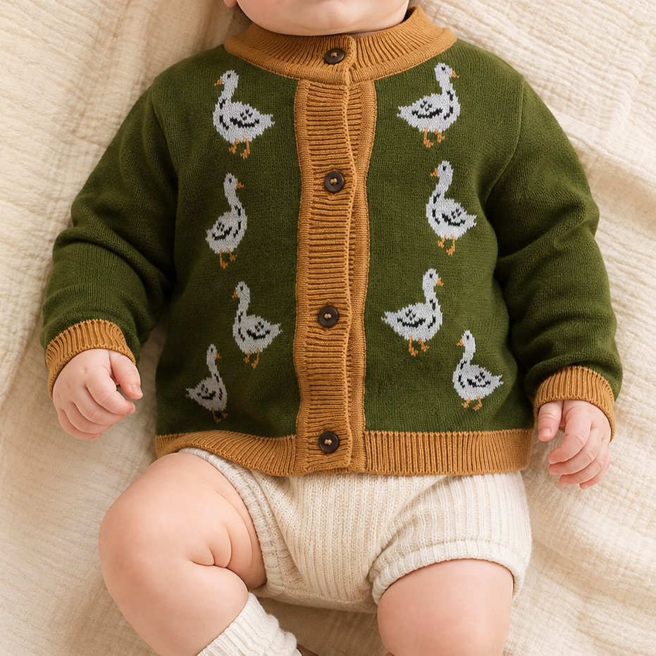 Cotton Knit Baby Cardigan Sweater Ducks