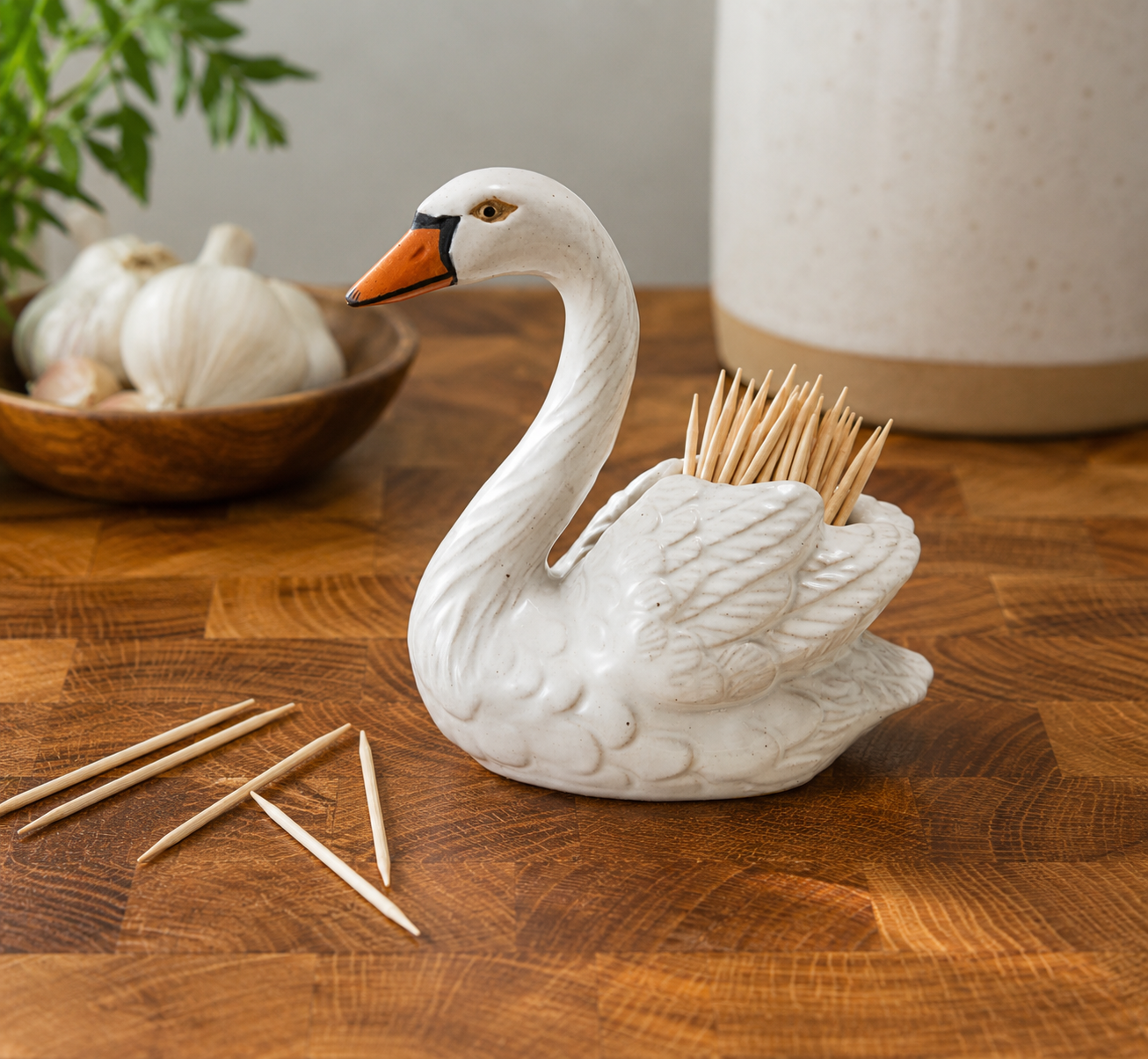Stoneware Swan Shaped Toothpick Holder