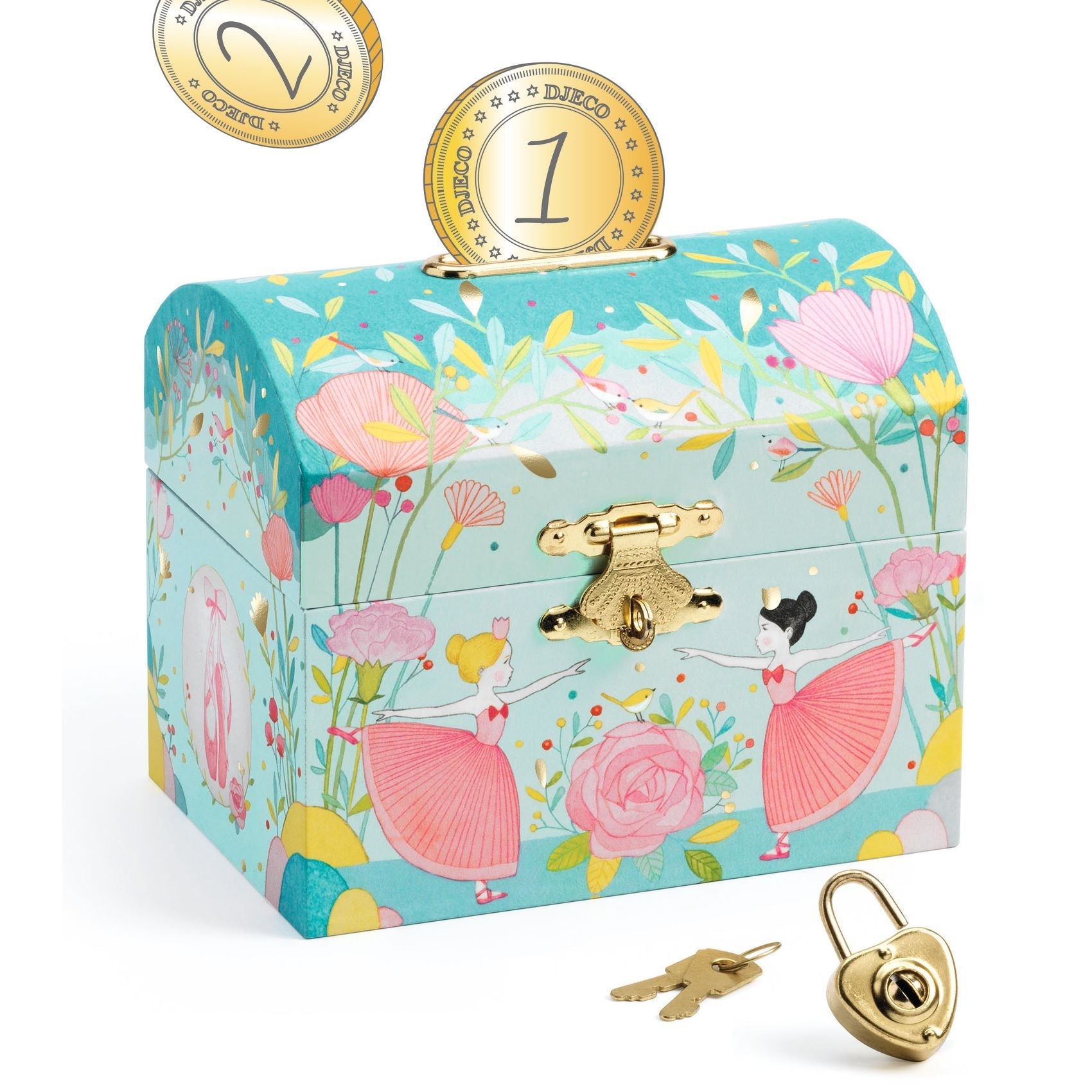 Money Banks Ballerina Piggy Bank  – Wooden Lock & Key Savings Box