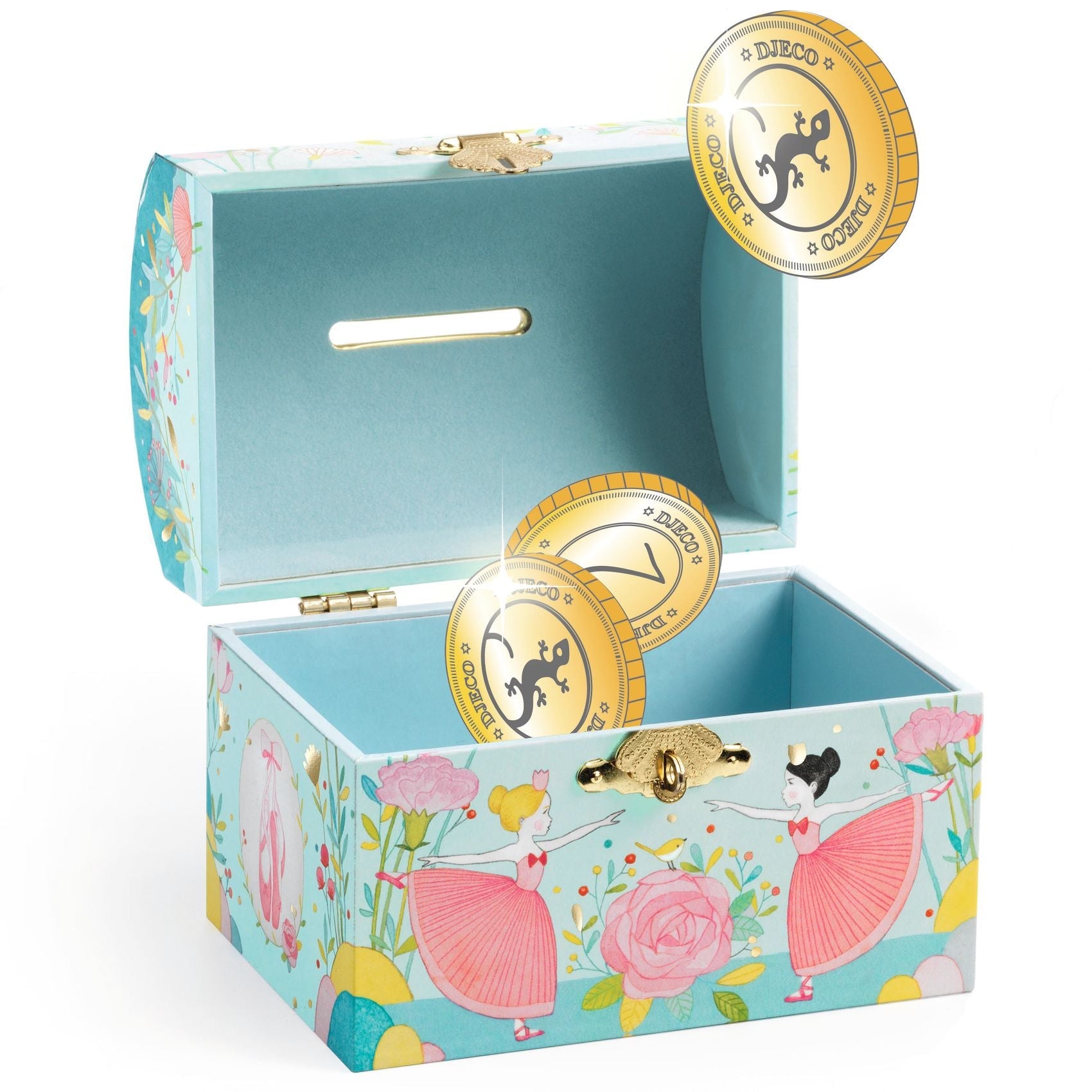 Money Banks Ballerina Piggy Bank  – Wooden Lock & Key Savings Box