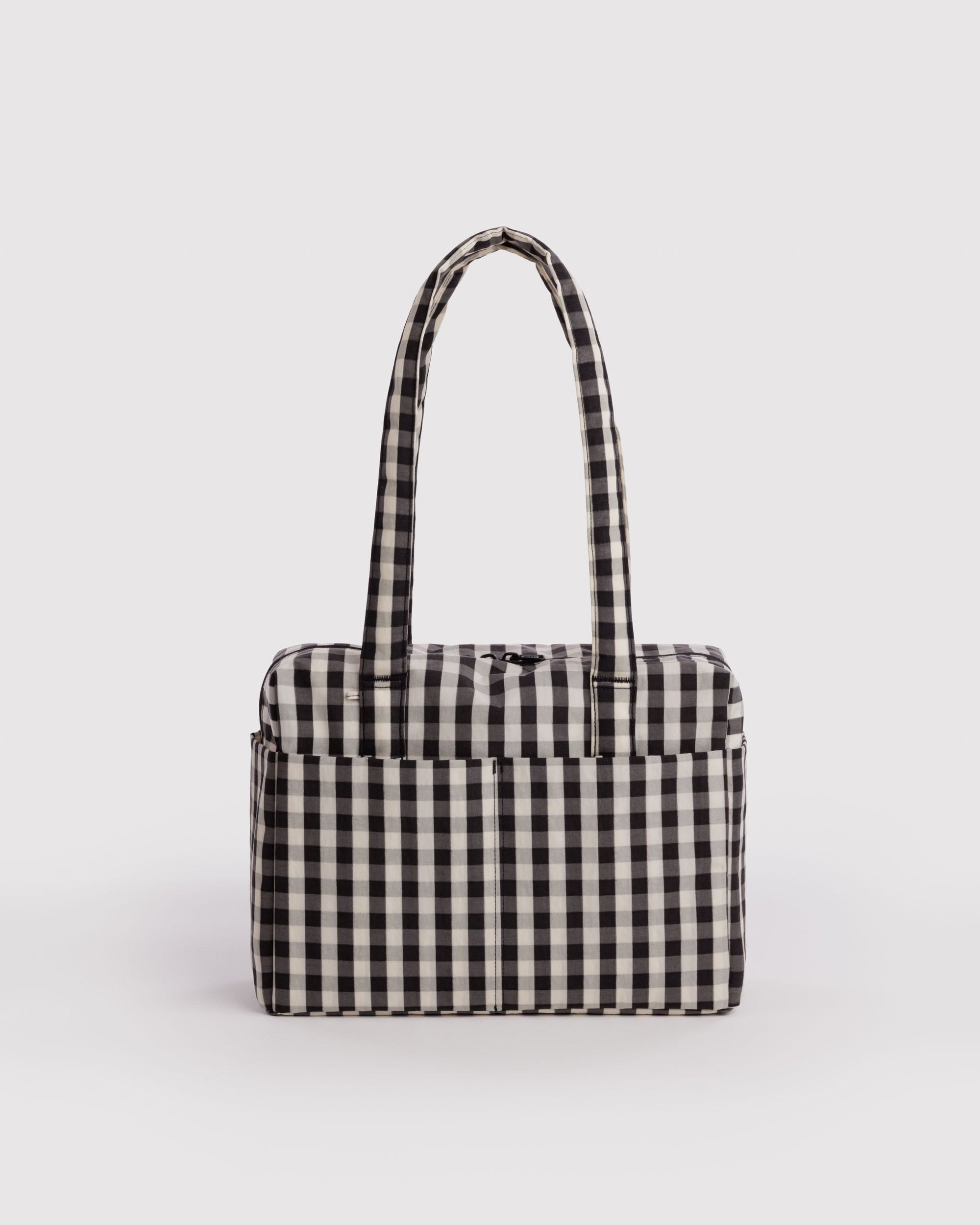Baggu Everyday Cloud Bag in black and cream gingham check pattern with shoulder straps