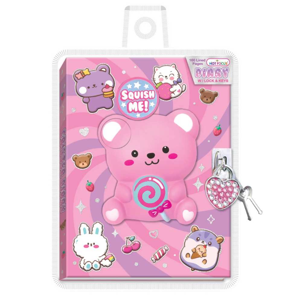 Pink Hot Focus diary with cute bear design, lock and heart-shaped keys