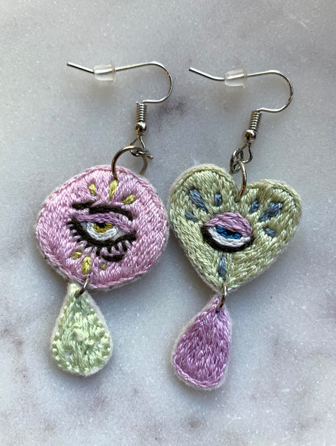 Made By Spencer - Purple & Green Heart Earrings