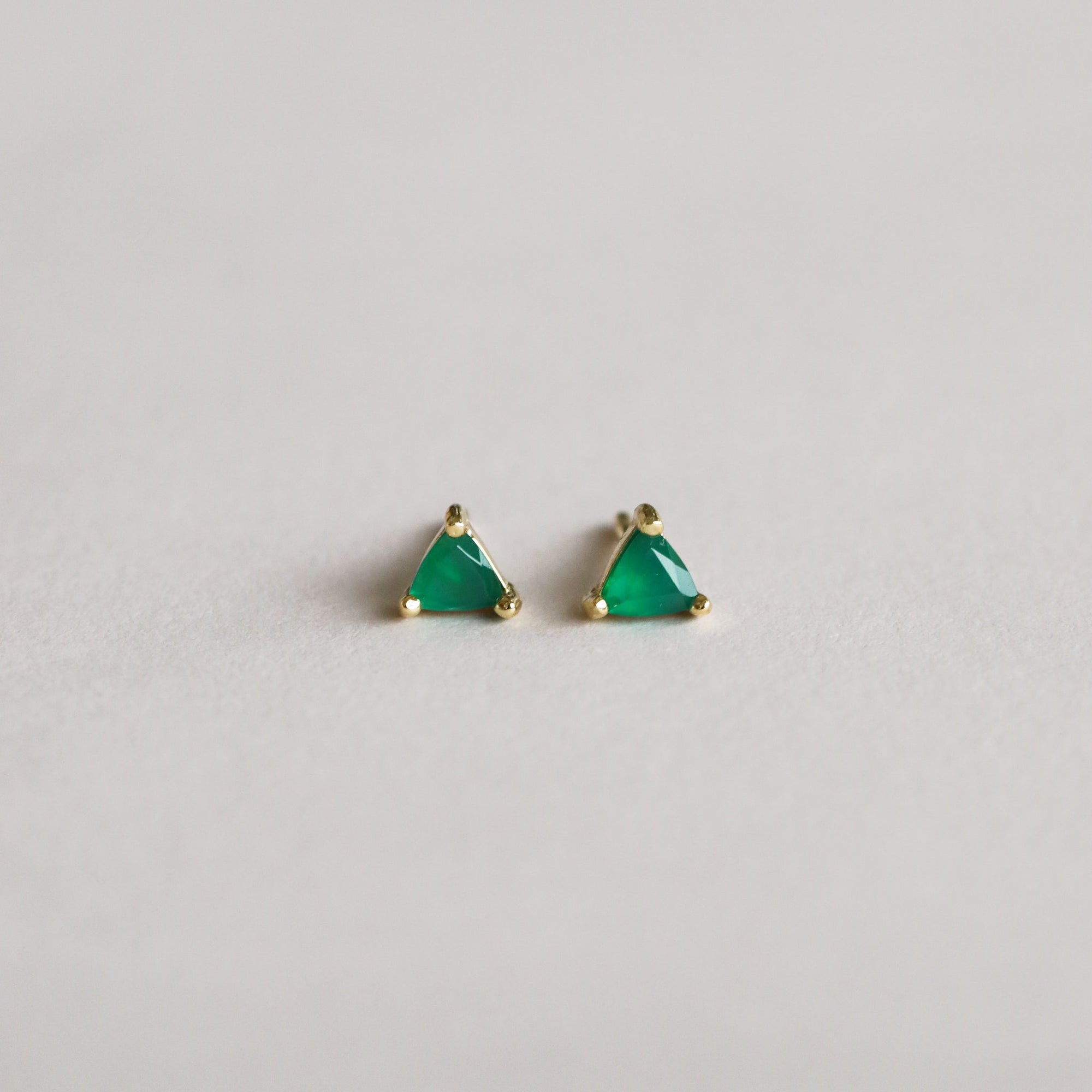 Mini Energy Gem - Green Onyx - Gold Earrings