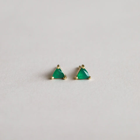 Mini Energy Gem - Green Onyx - Gold Earrings