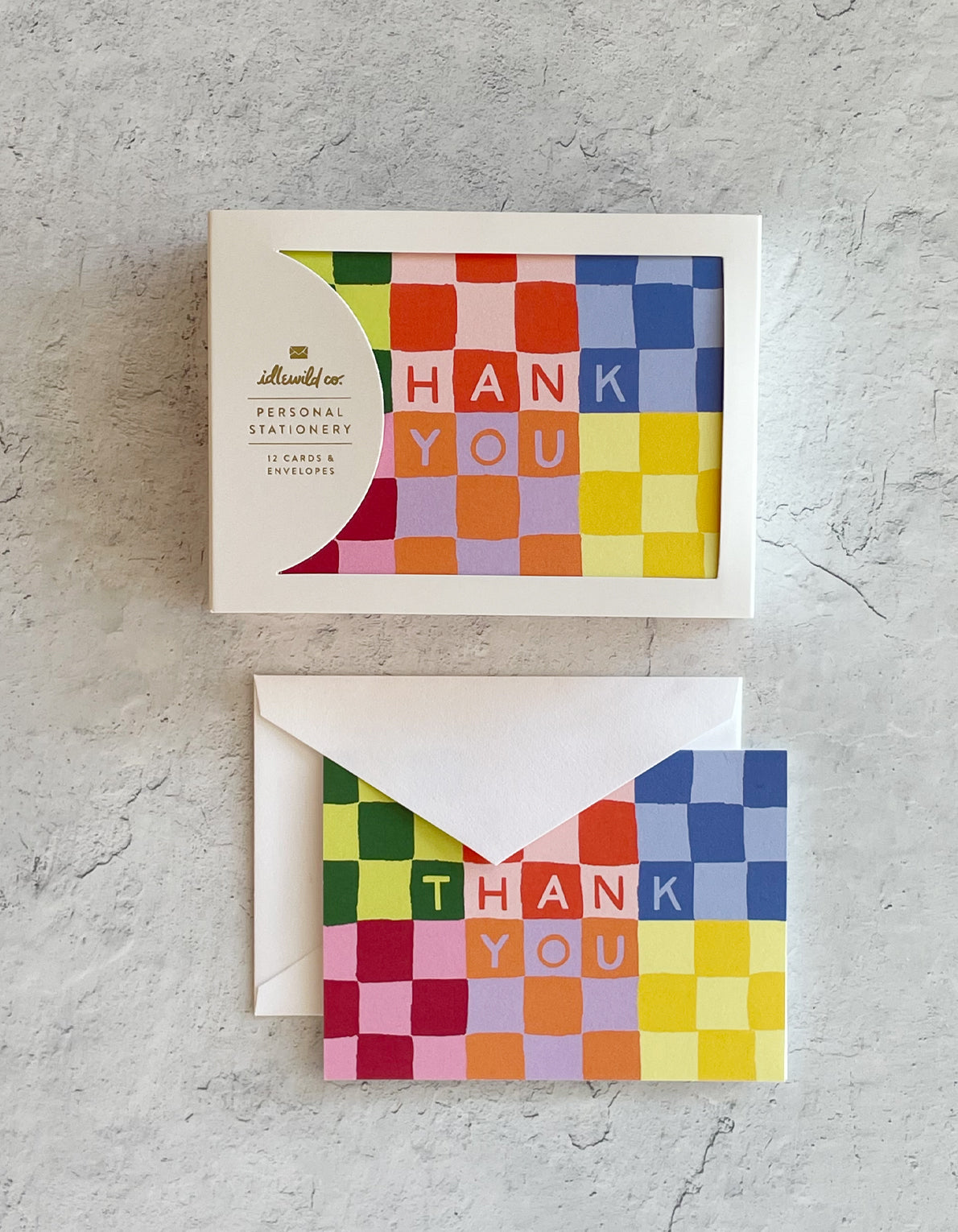 Idlewild Co. Checky Thank You boxed set of 12 notecards with colorful checkerboard pattern
