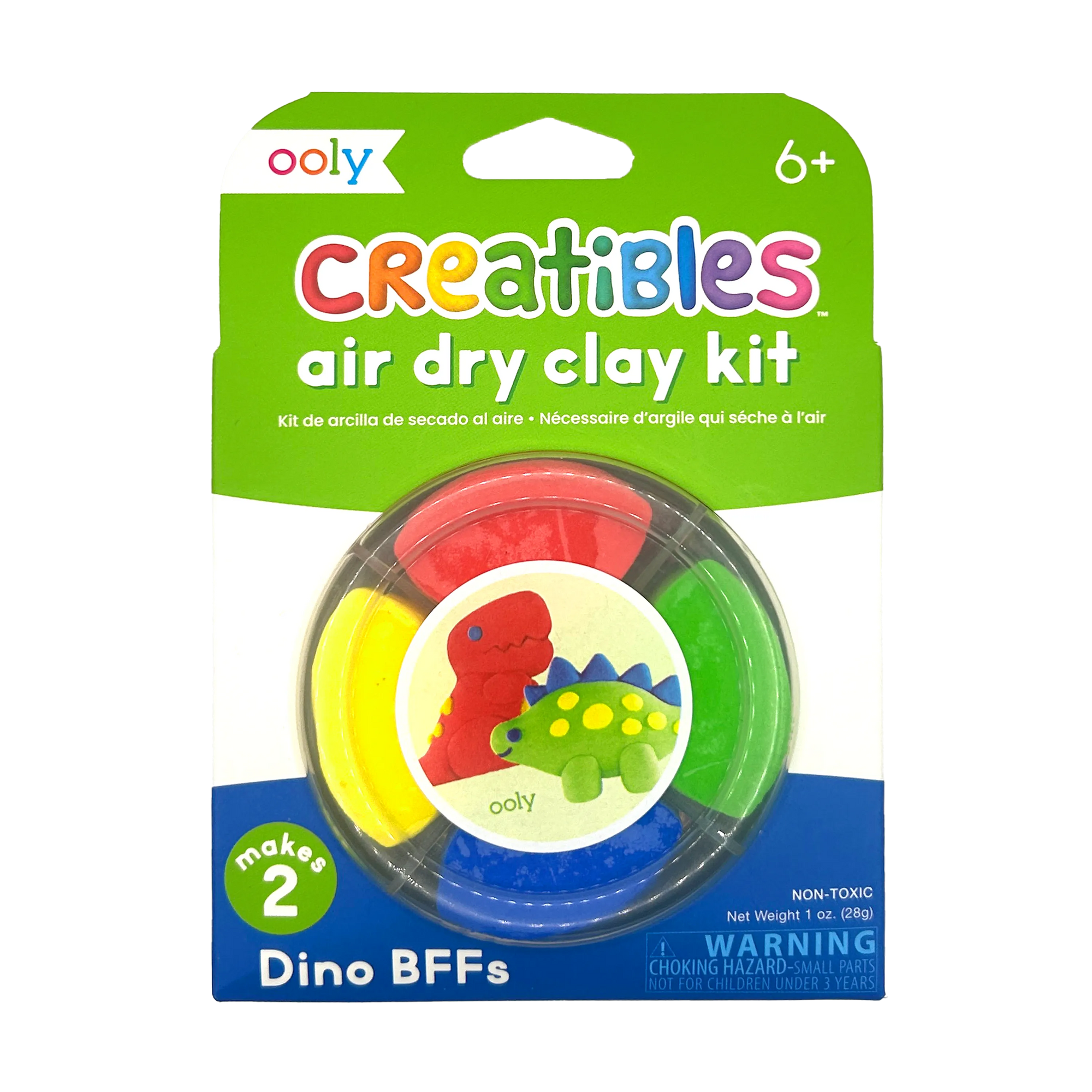 Ooly Creatibles air dry clay kit package with colorful clay and dinosaur designs