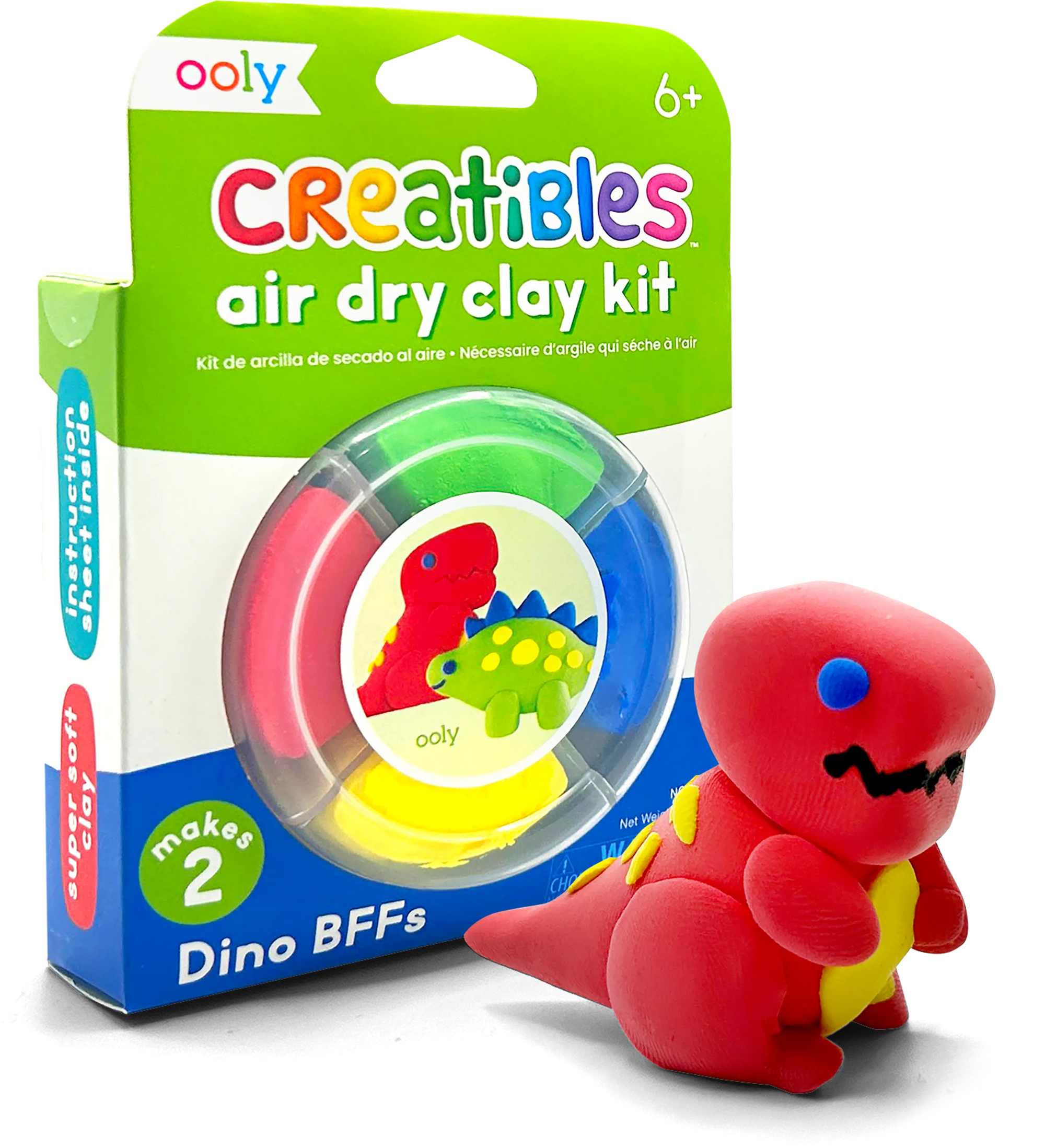 Ooly Creatibles air dry clay kit Dino BFFs with colorful clay container and red dinosaur figure