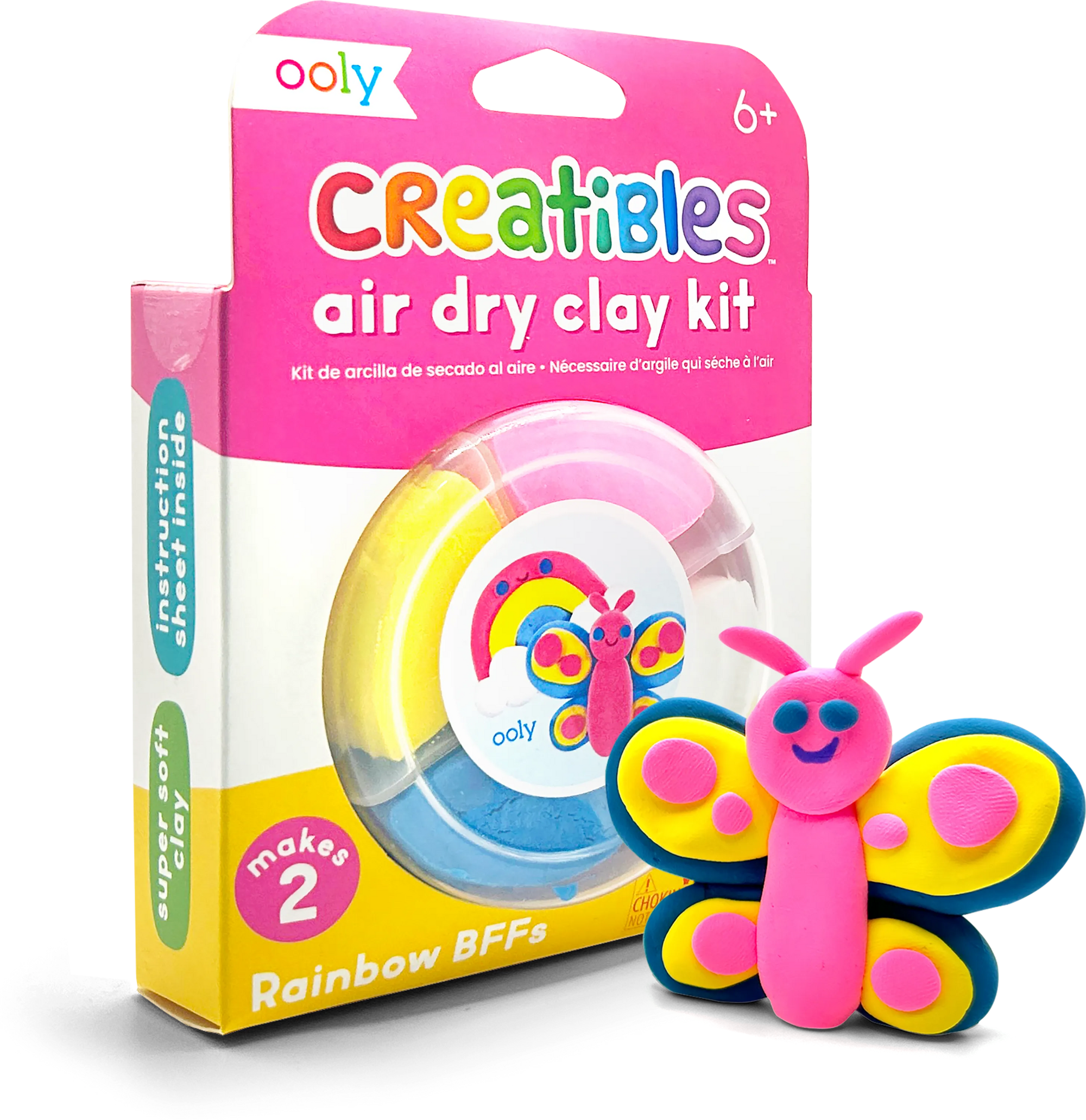 Ooly Creatibles air dry clay kit package with colorful butterfly clay figure example