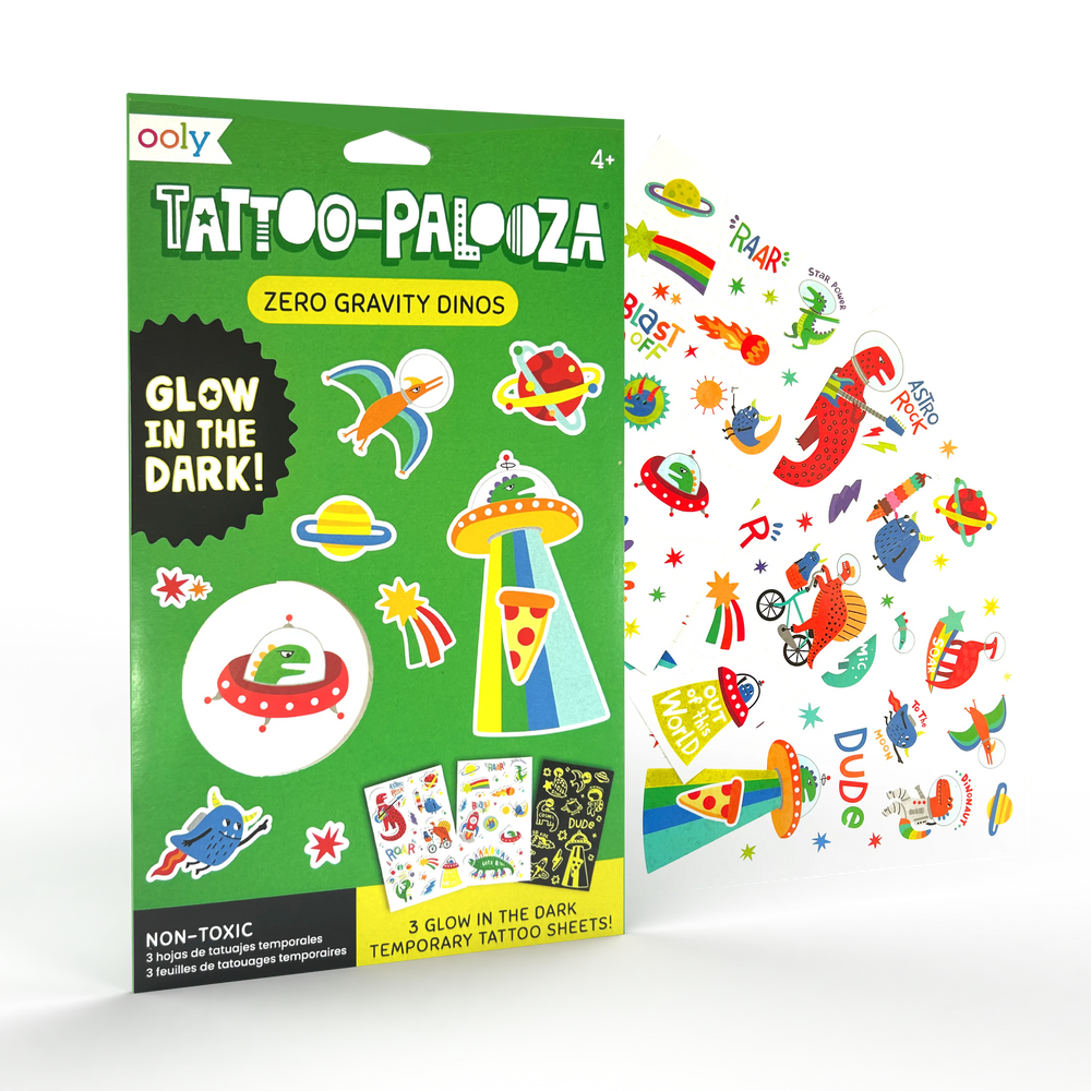 Tattoo Palooza Glow in the Dark Temporary Tattoo Zero Gravity Dinos