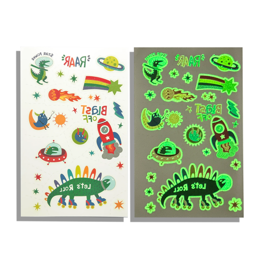 Tattoo Palooza Glow in the Dark Temporary Tattoo Zero Gravity Dinos