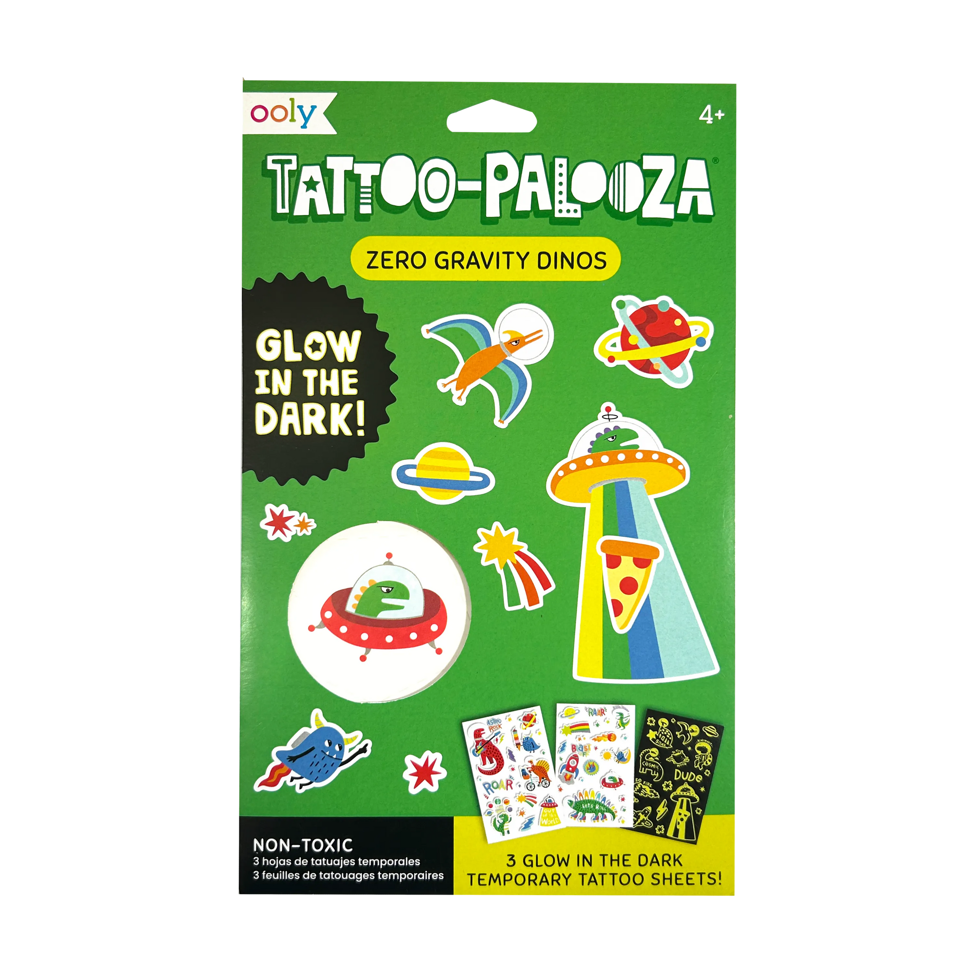 Tattoo Palooza Glow in the Dark Temporary Tattoo Zero Gravity Dinos