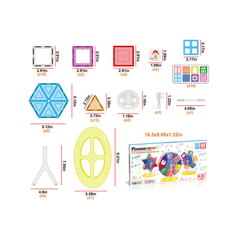 PicassoTiles 63 Piece Magnet Tile Ferris Wheel Building Set