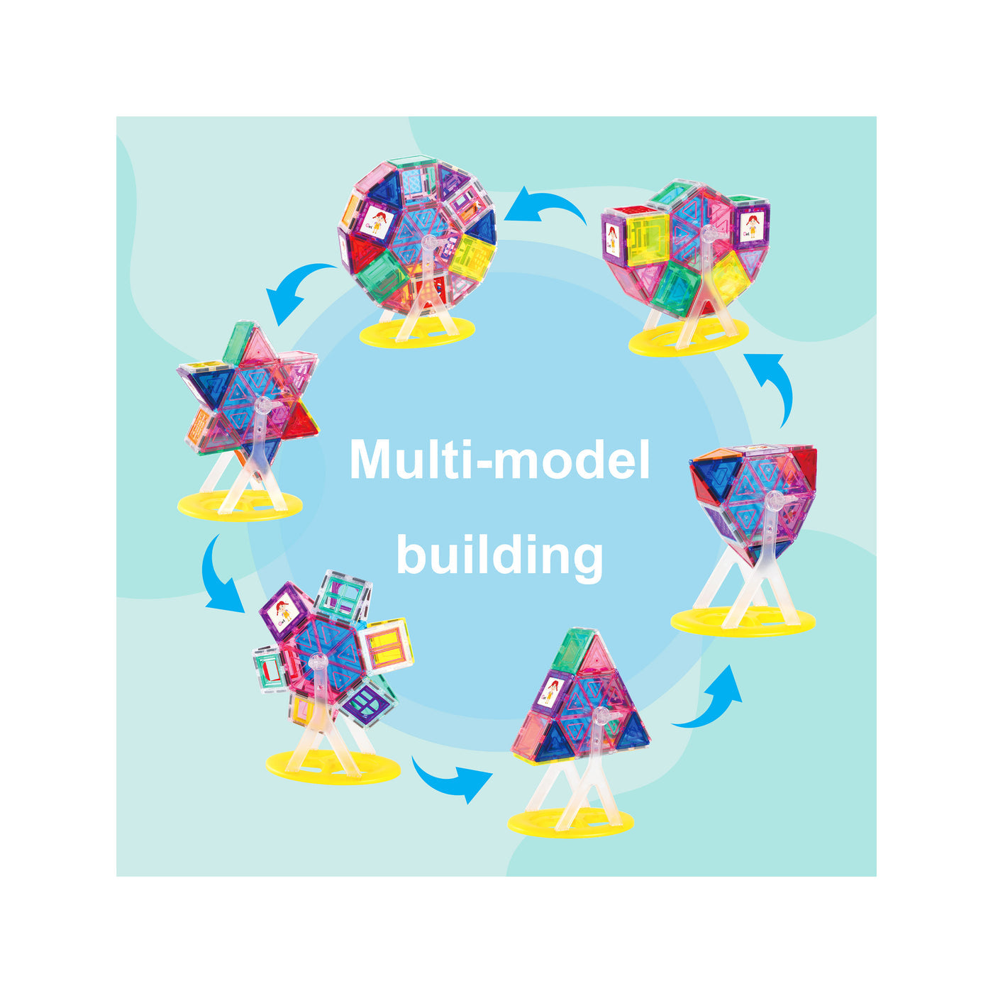 PicassoTiles 63 Piece Magnet Tile Ferris Wheel Building Set