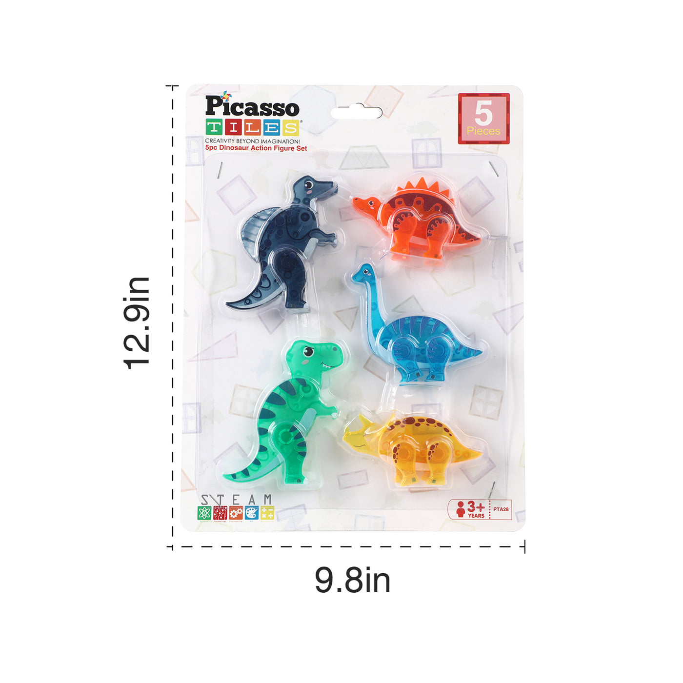 PicassoTiles 5pc Dinosaur Action Figure Set