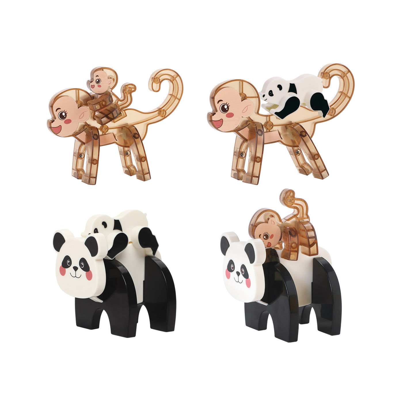 PicassoTiles Panda & Monkey Parent and Baby Characters Playset – 4 Pieces
