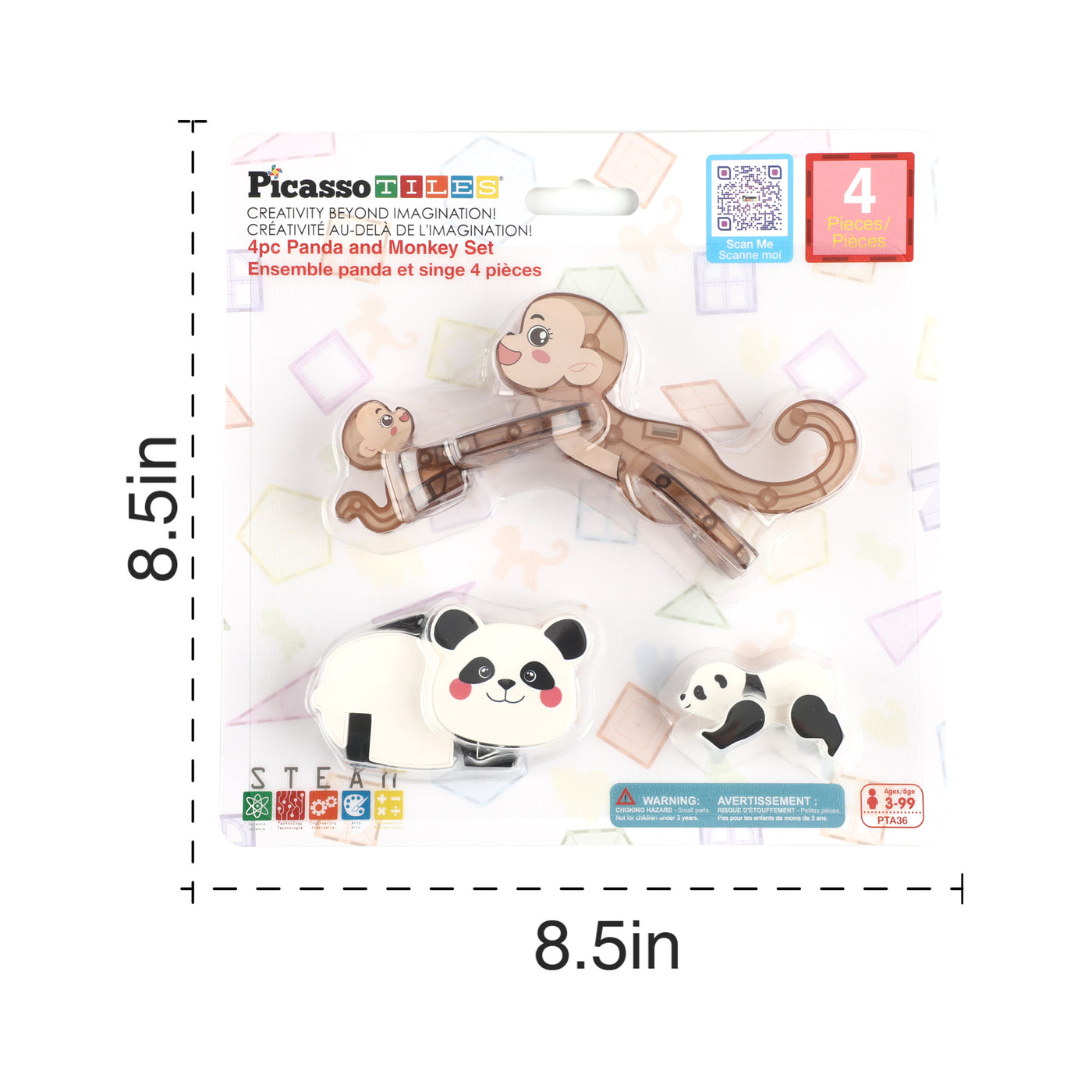 PicassoTiles Panda & Monkey Parent and Baby Characters Playset – 4 Pieces