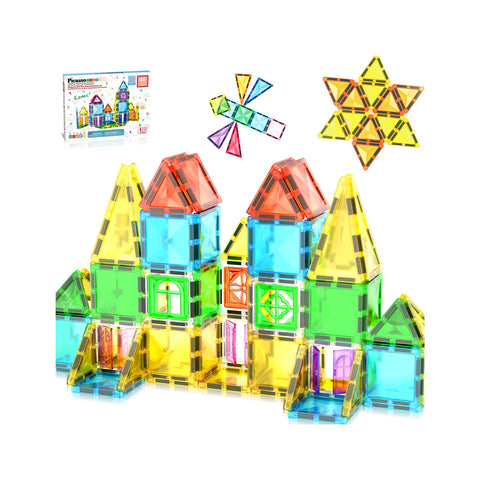 PicassoTiles 48 Pieces Travel Size Magnetic Tiles Toy