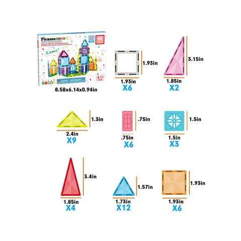 PicassoTiles 48 Pieces Travel Size Magnetic Tiles Toy