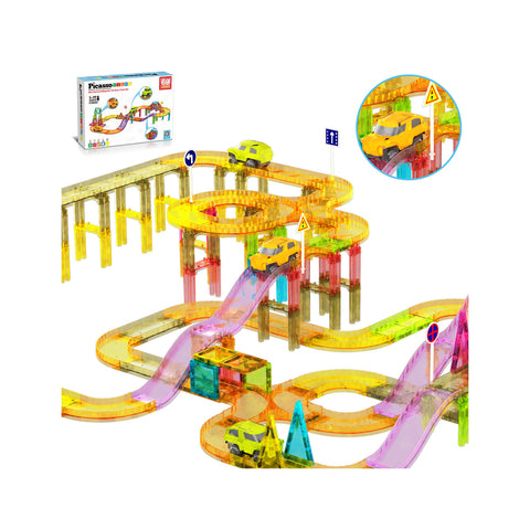 60pc Magnet Tile Race Track Set Led Car Travel Size