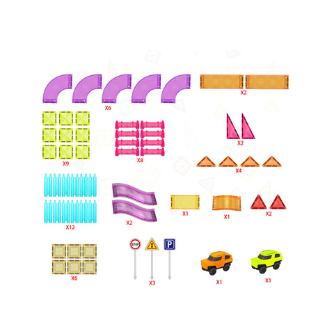 60pc Magnet Tile Race Track Set Led Car Travel Size