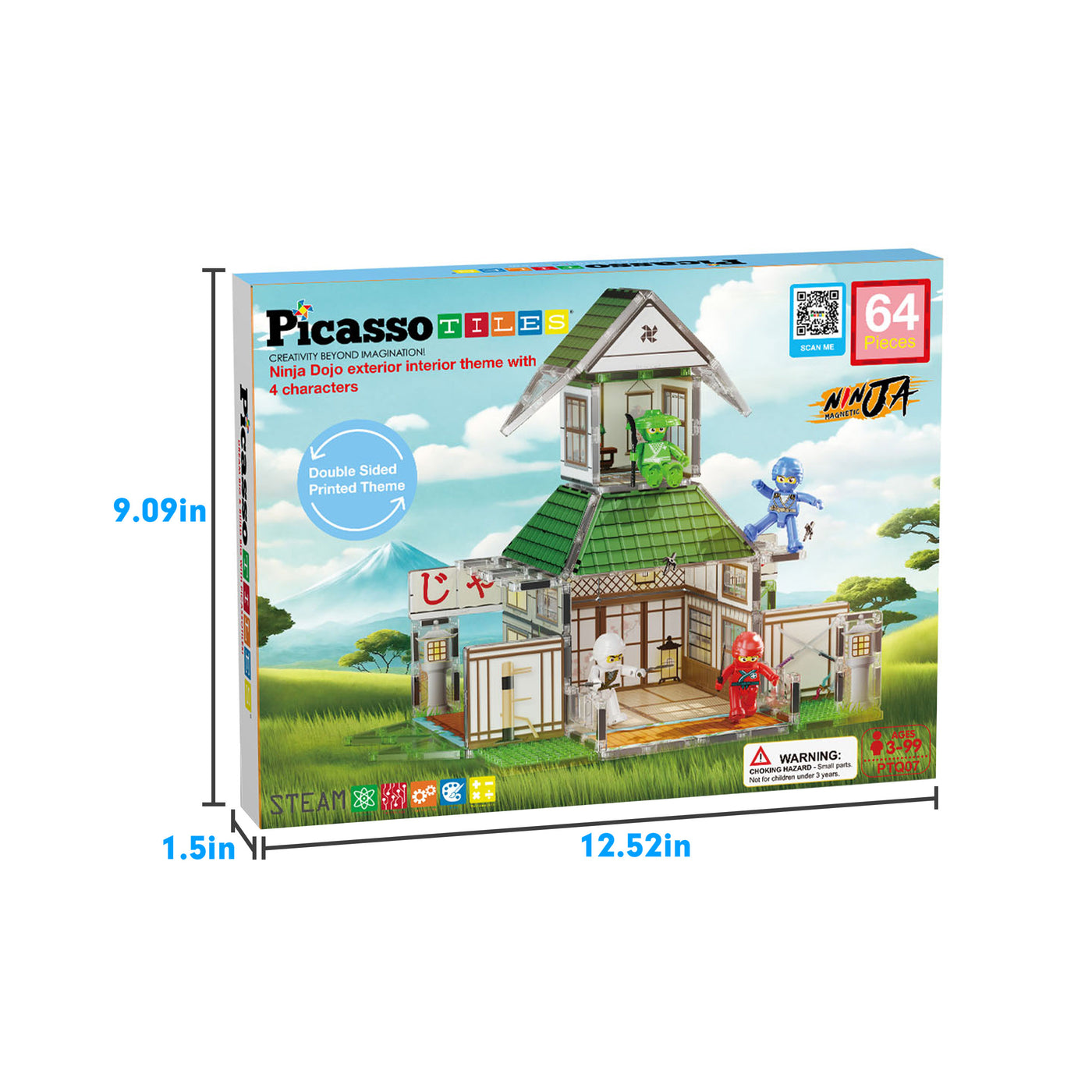 PicassoTiles 64 Pieces Ninja Dojo Magnet Building Set