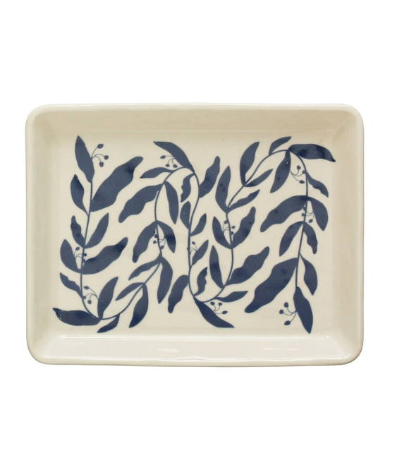 Stoneware Blue Botanical Dish - Large
