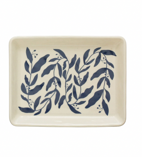 Stoneware Blue Botanical Dish - Large