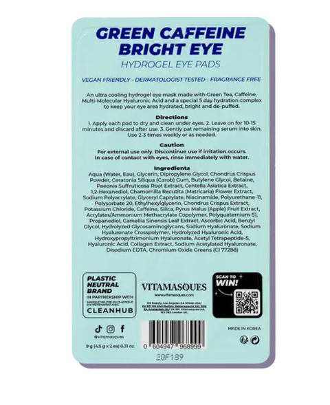 Vitamasques Green Caffeine Bright Eye Hydrogel Eye Pads
