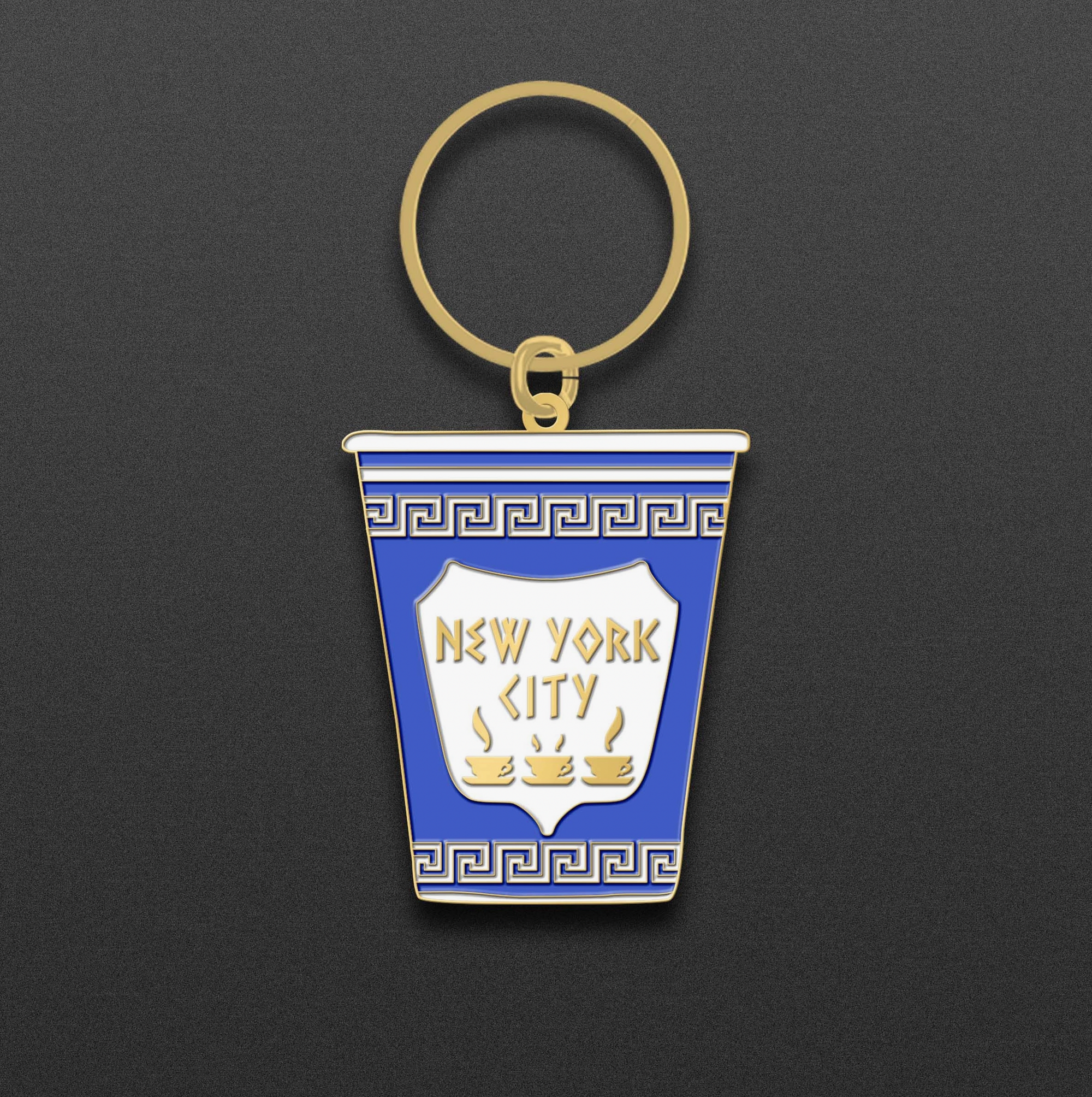 New York City Greek Coffee Cup Enamel Keychain - Stay Forever