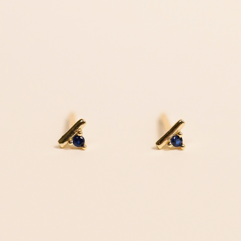 Stud Bar - Sapphire Cz - Gold Earrings