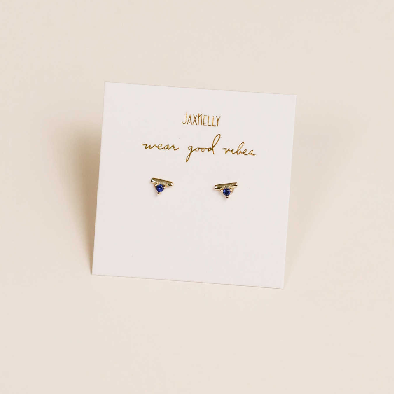 Stud Bar - Sapphire Cz - Gold Earrings