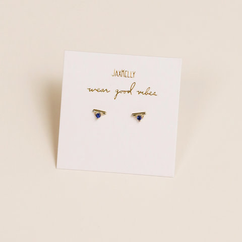 Stud Bar - Sapphire Cz - Gold Earrings