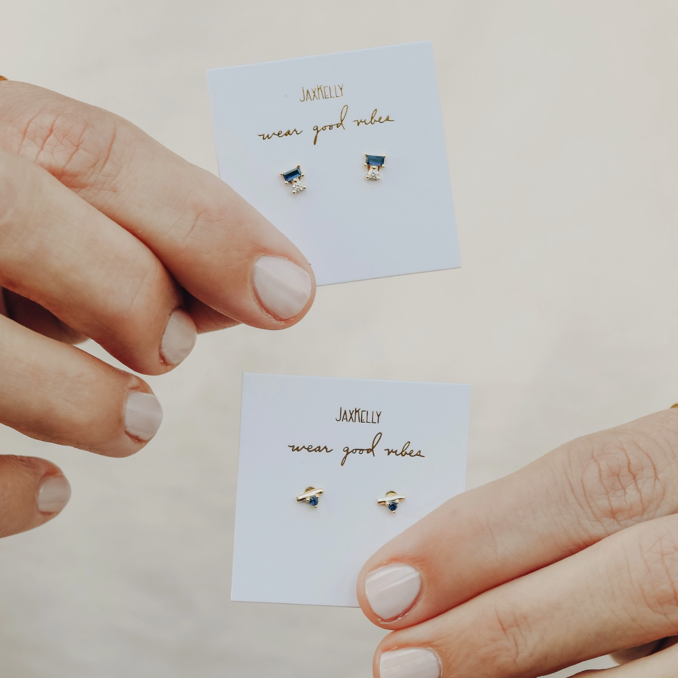 Stud Bar - Sapphire Cz - Gold Earrings