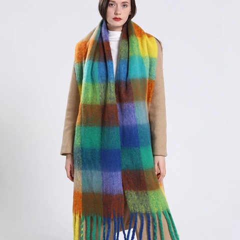 Fuzzy Check Blanket Scarf
