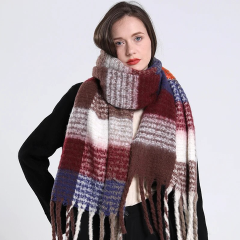 Fuzzy Check Blanket Scarf