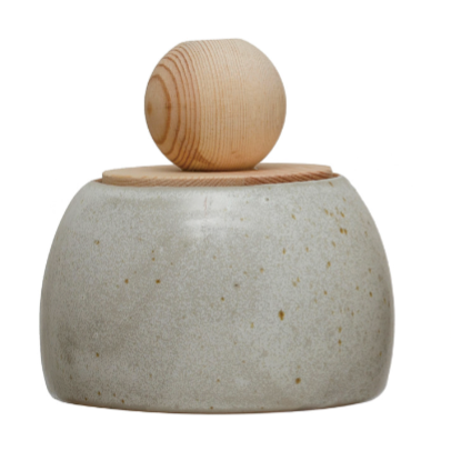 Stoneware Canister w/ Pine Wood Lid