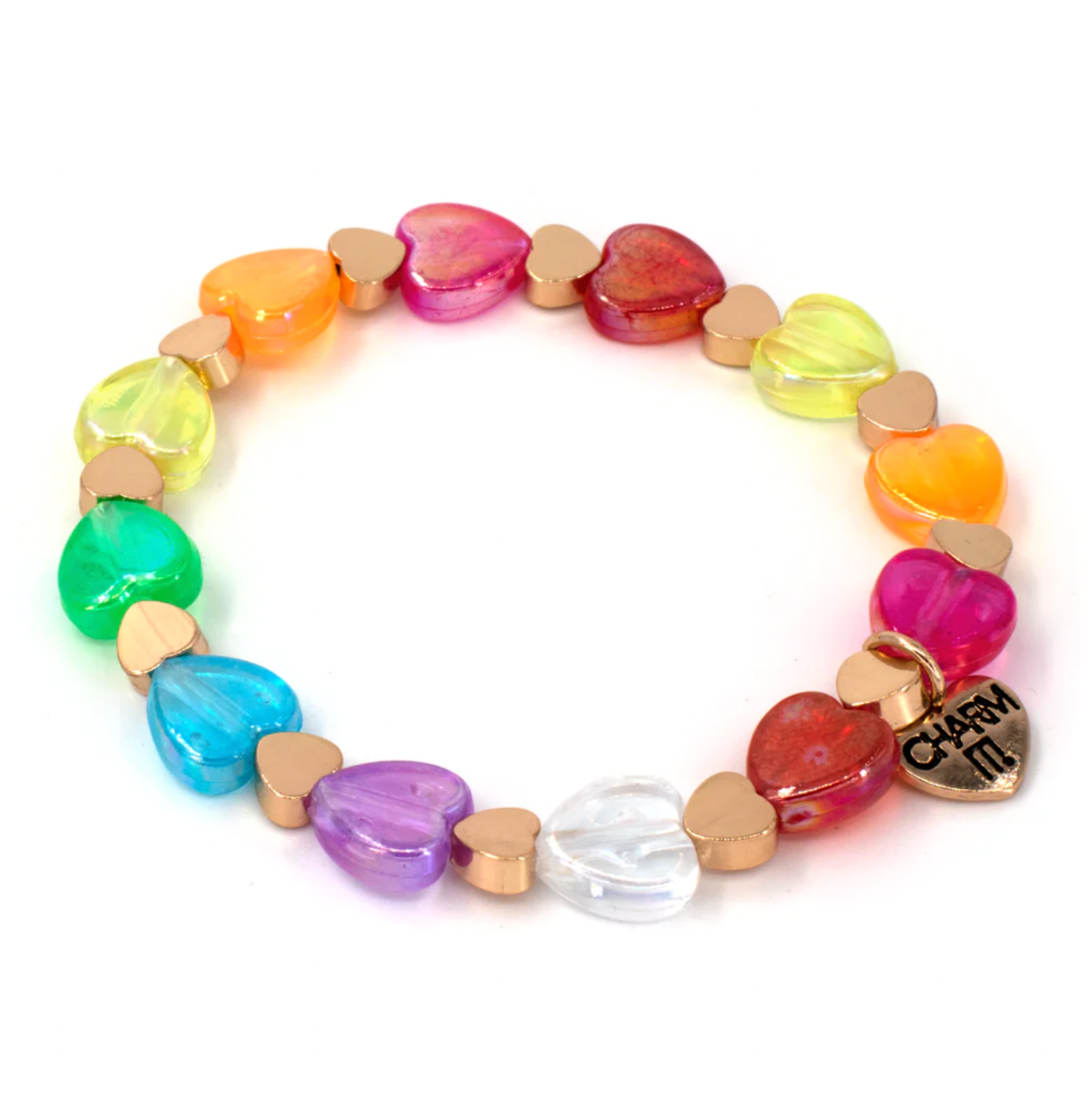 Charm It! Rainbow Heart Stretch Bead Bracelet