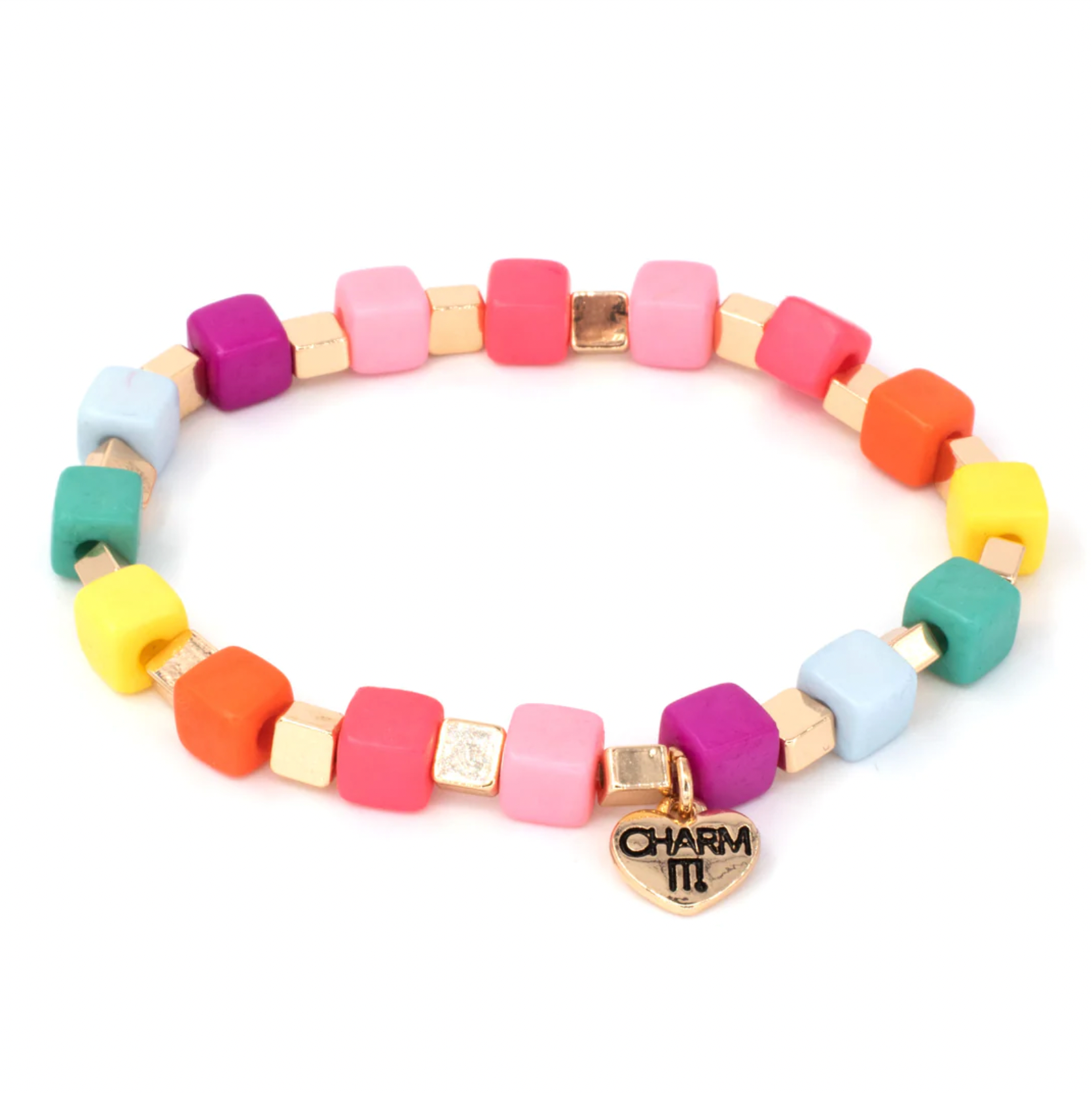 Charm It! Gold Multi Cube Stretch Bead Bracelet