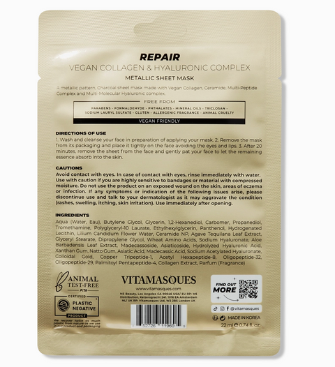 Repair Vegan Collagen & Gold Metallic Face Sheet Mask