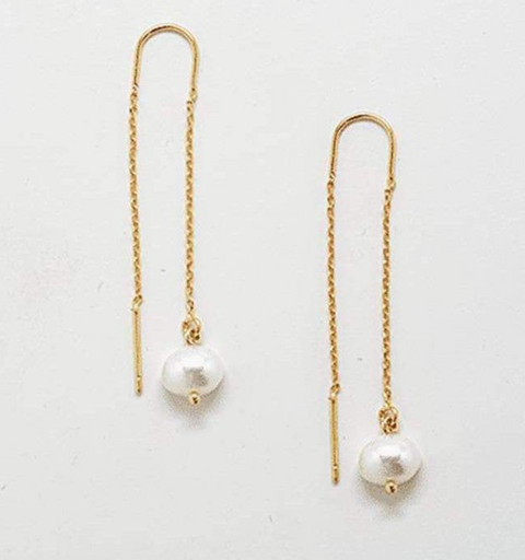 Gold Pearl Threader Earrings