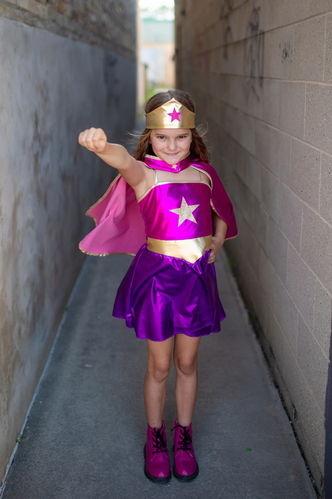 Superhero Star Dress, Cape & Headpiece, Size 5-6