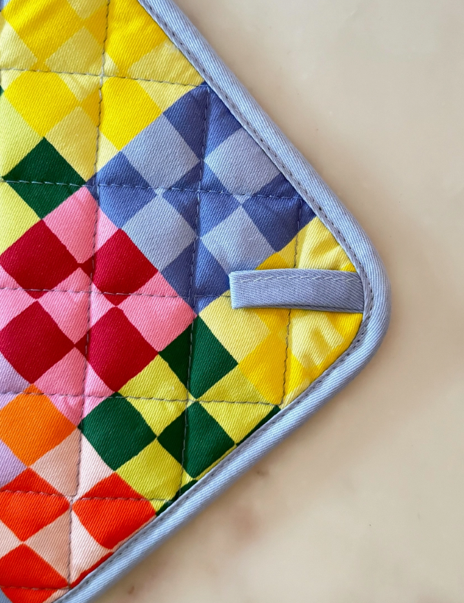 Rainbow Check Oven Mitt + Pot Holder Set