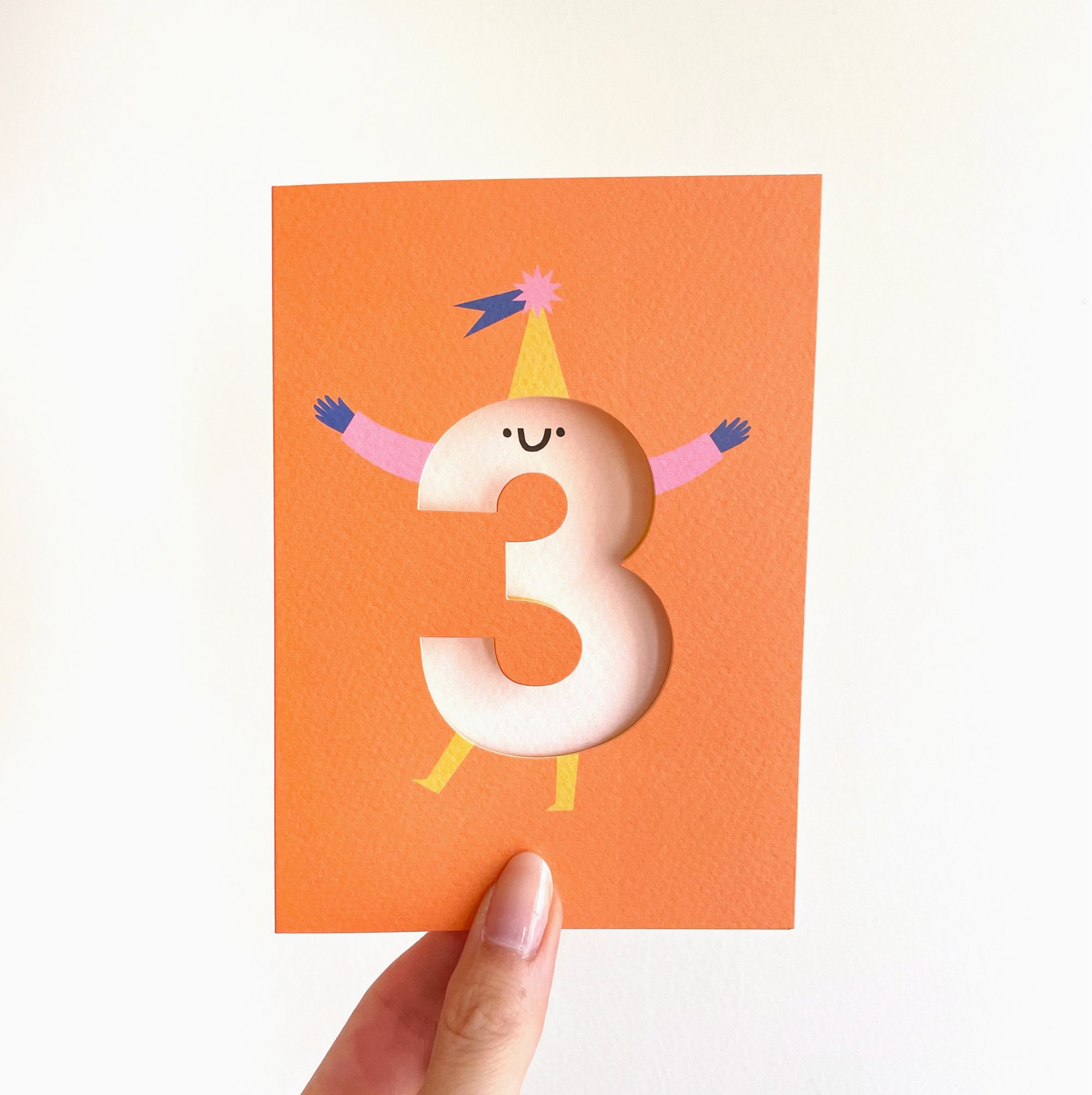 Age 3 - Die Cut - Cute Character Fun Happy Birthday - Three