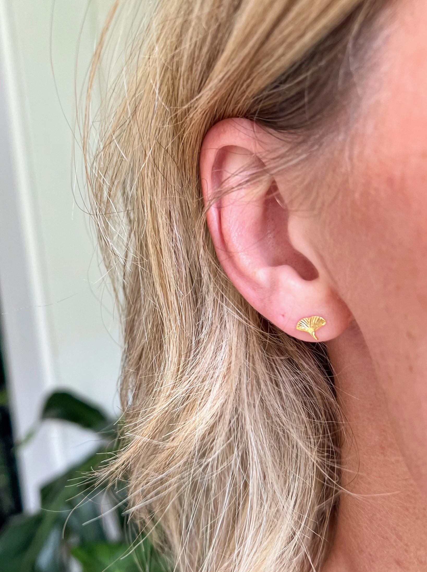 Gold Ginkgo Stud Earrings