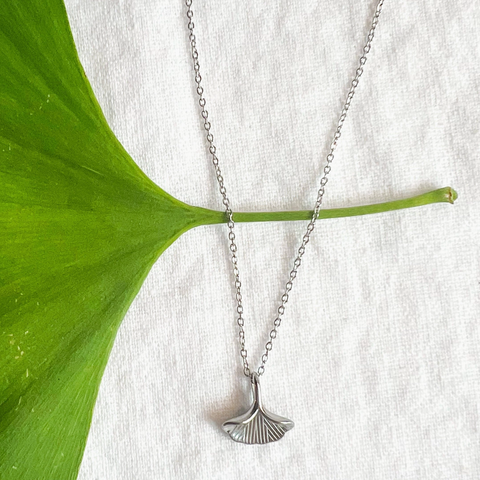 Silver Ginkgo Leaf Necklace