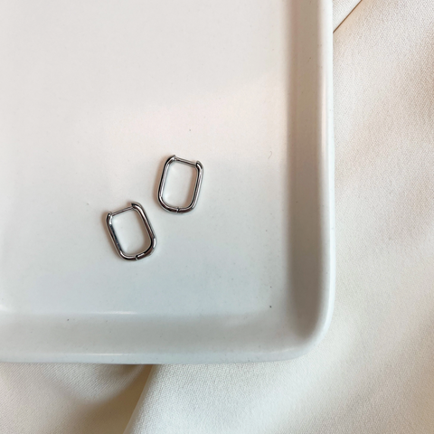 Silver Rectangle Huggie Hoops