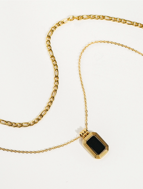 Mare 18K Gold Stack Necklace with Square Pendant